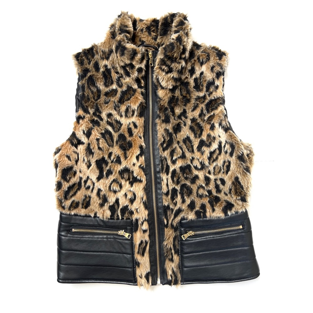 Ci Sono by Cavalini Leopard Faux Fur/Leather Design  Zipper Vest Sz XL
